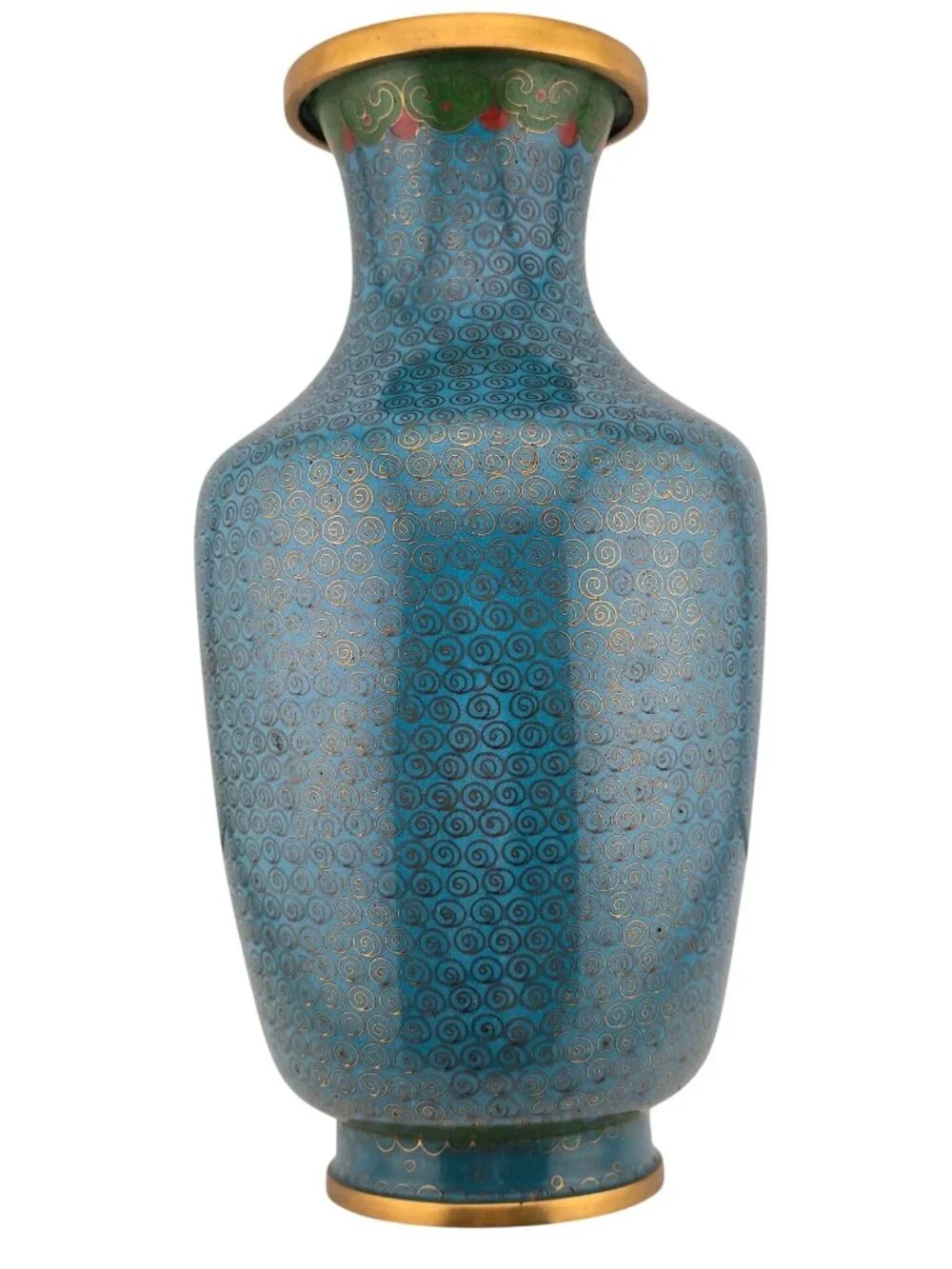 Vintage Cloisonné Vase With Floral Motif Blue & Gold 8.5